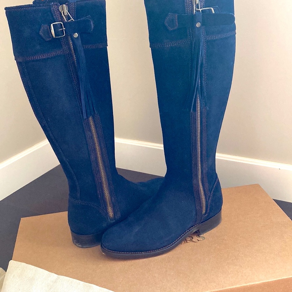 Penelope Chilvers navy blue suede tall boots